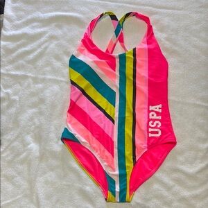 Kids Striped One Piece Swimsuit - Pink and Green